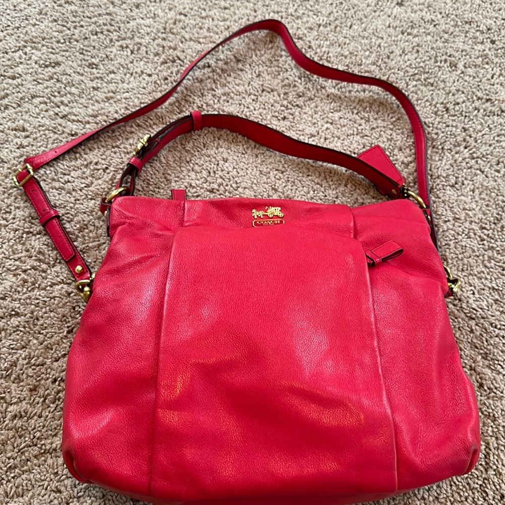 Coach hot pink gold leather shoulder bag crossbody purse
